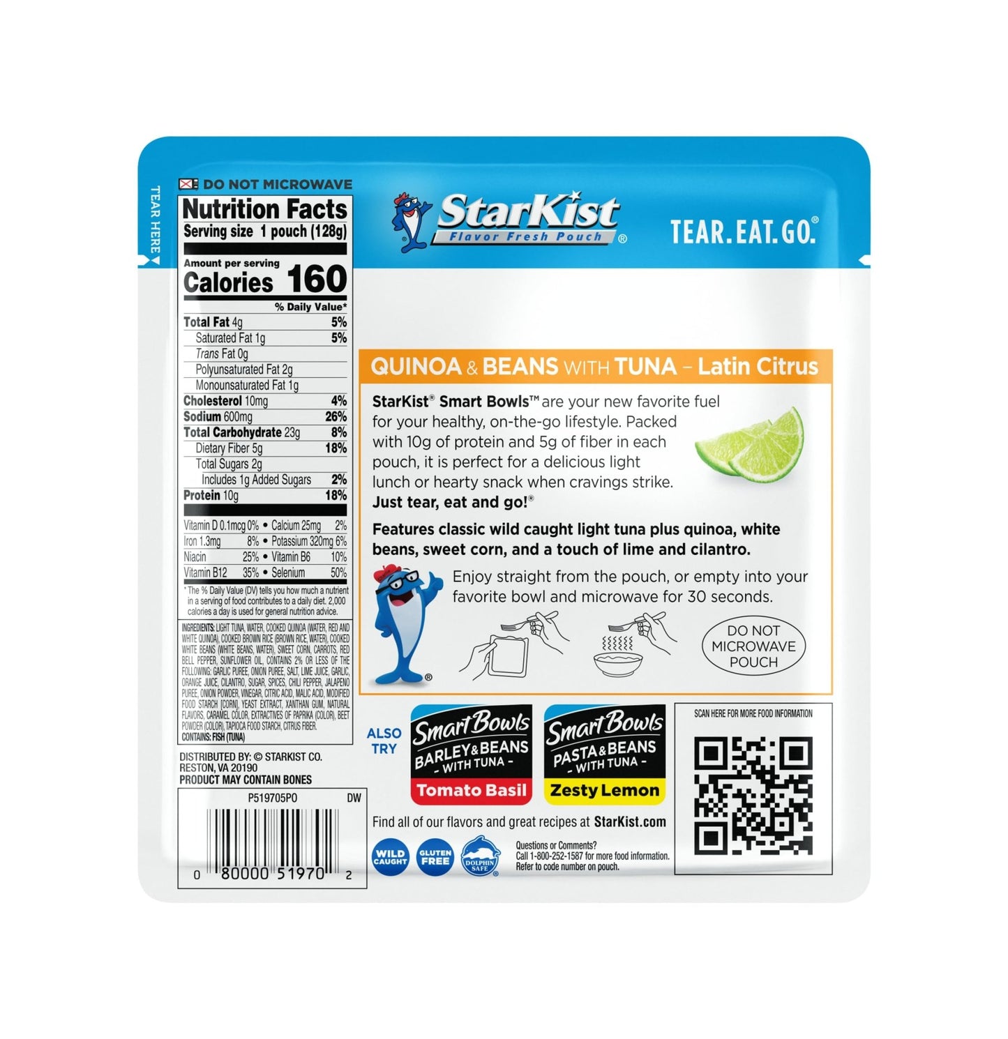 StarKist Smart Bowls Latin Citrus, 4.5 oz Pouch (Pack of 12) – Features Quinoa & Beans with Wild Caught Tuna - Fresh Hearth