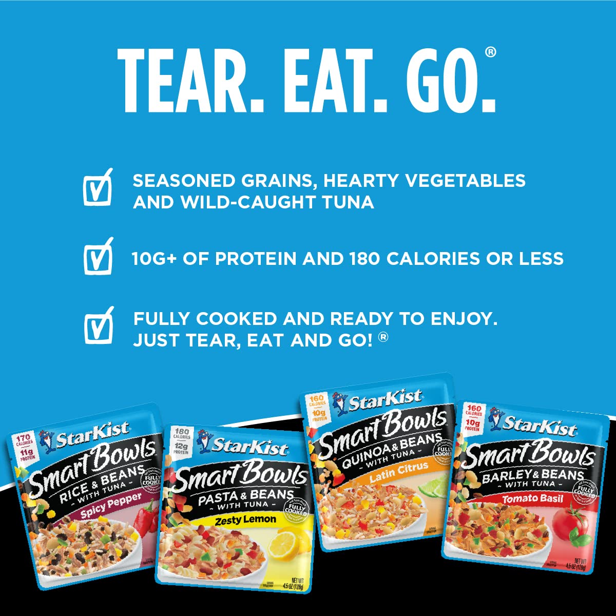 StarKist Smart Bowls Tomato Basil, 4.5 oz Pouch (Pack of 12) - Features Barley & Beans with Wild Caught Light Tuna - Fresh Hearth