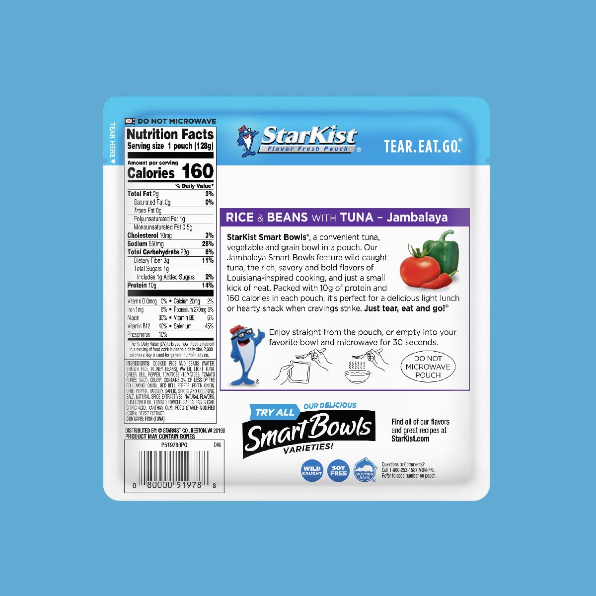 StarKist Smart Bowls Tuna, Rice and Beans, Jambalaya, 4.5 oz Pouch, Pack of 12 - Fresh Hearth