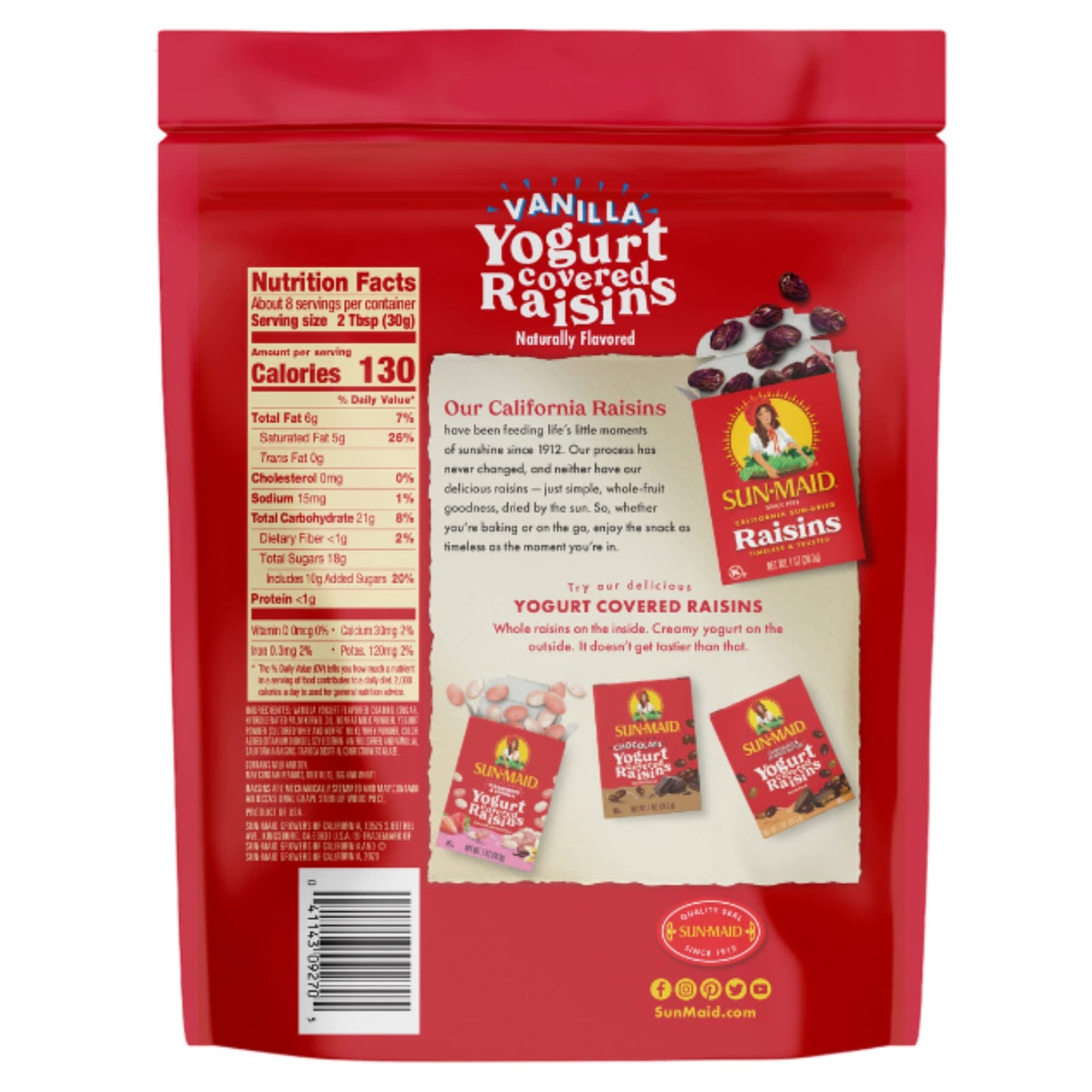 Sun - Maid Vanilla Yogurt Coated Raisins - (12 Pack) 8 oz Resealable Bag - Yogurt Covered Dried Fruit Snack for Lunches and Snacks - Fresh Hearth