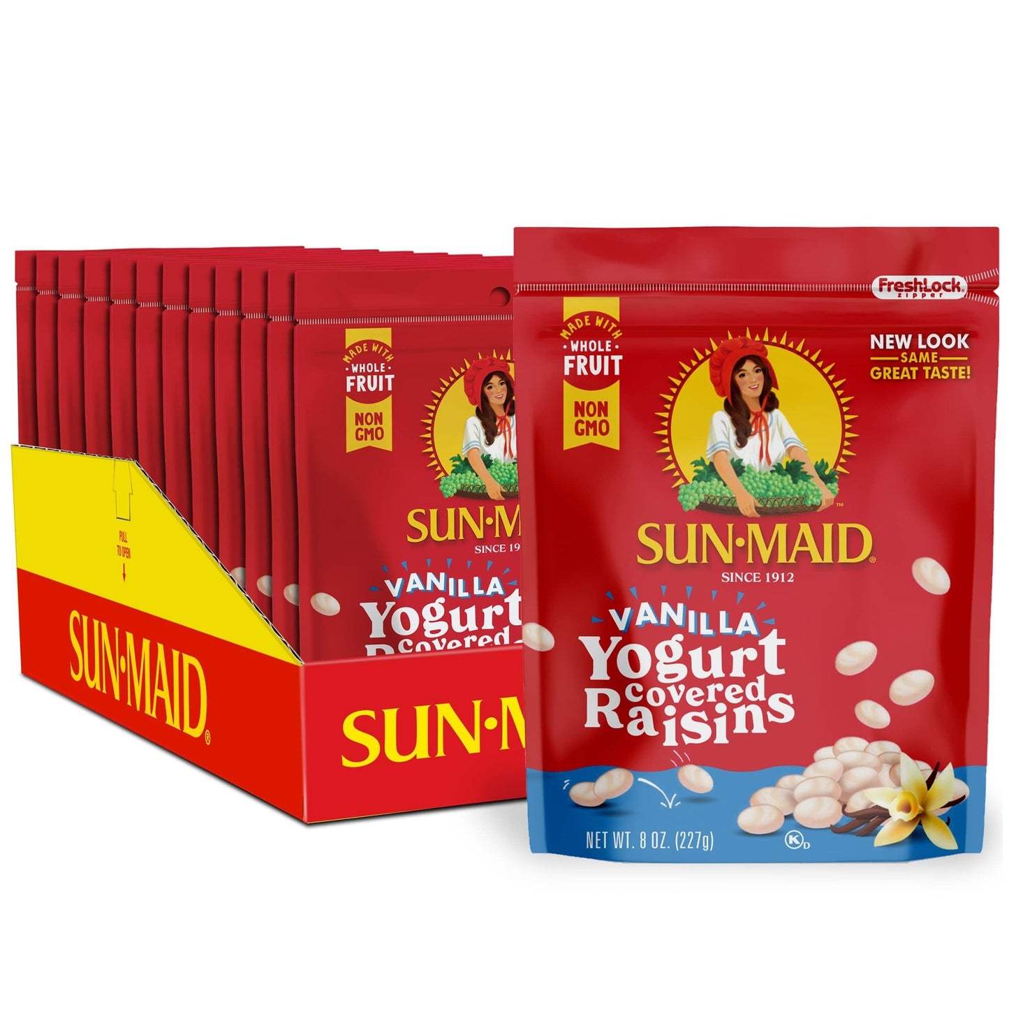 Sun - Maid Vanilla Yogurt Coated Raisins - (12 Pack) 8 oz Resealable Bag - Yogurt Covered Dried Fruit Snack for Lunches and Snacks - Fresh Hearth