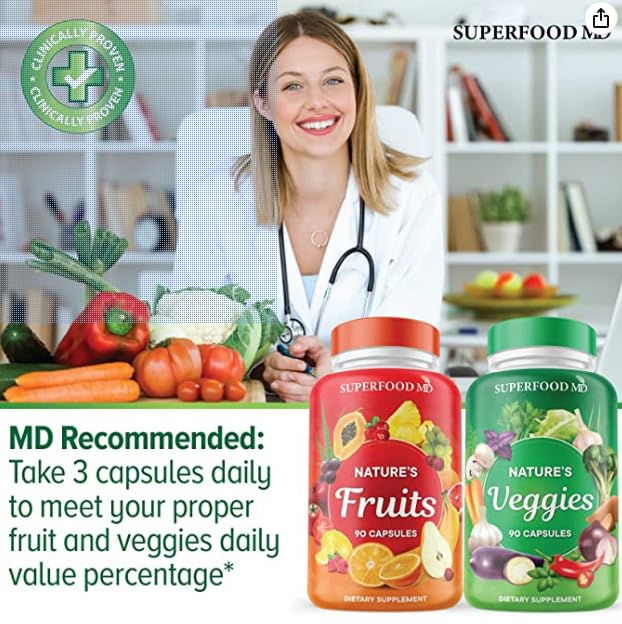 Superfood MD Fruits & Veggies Supplement - Whole Food Natural Superfoods - Supports Energy Levels, with Aloe Vera - Soy Free - 90 Count (Pack of 2) - Fresh Hearth