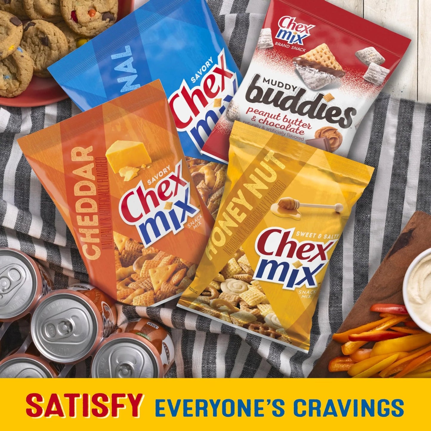 Sweet & Salty Snack Variety Pack, Muddy Buddies Peanut Butter & Chocolate, Chex Mix Traditional, Cheddar & Honey Nut, 35 oz (20 Bags) - Fresh Hearth