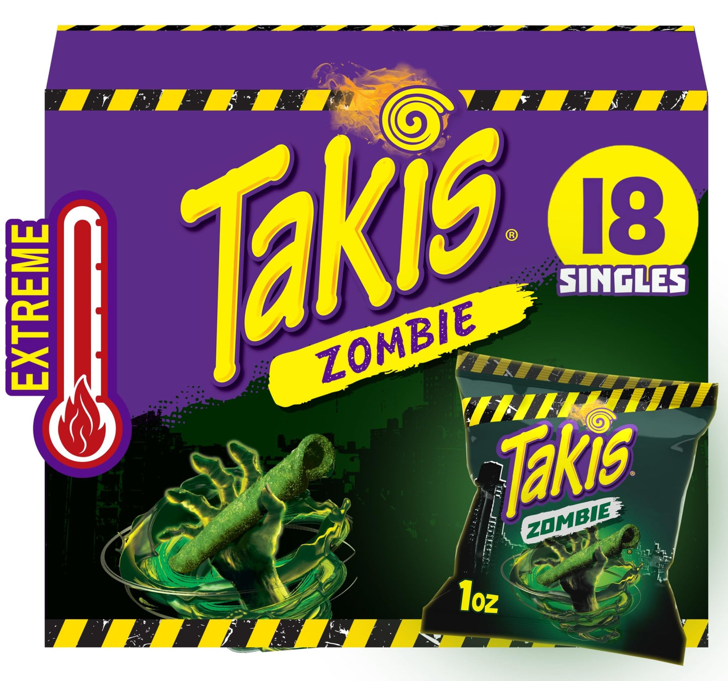 Takis Zombie 18 pc / 1 oz Multipack, Habanero & Cucumber Flavored Extreme Spicy Rolled Tortilla Chips - Fresh Hearth