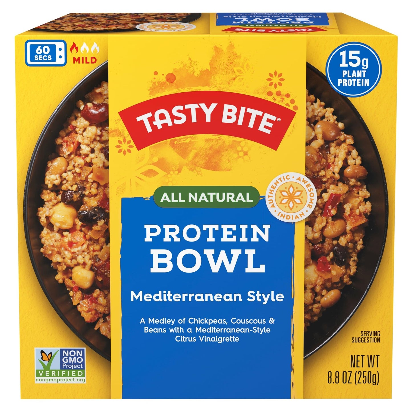 TASTY BITE Mediterranean Protein Bowl, 8.8 Ounce, Pack of 6, Ready to Eat, Microwaveable, Vegan, 14 Grams Plant Protein - Fresh Hearth