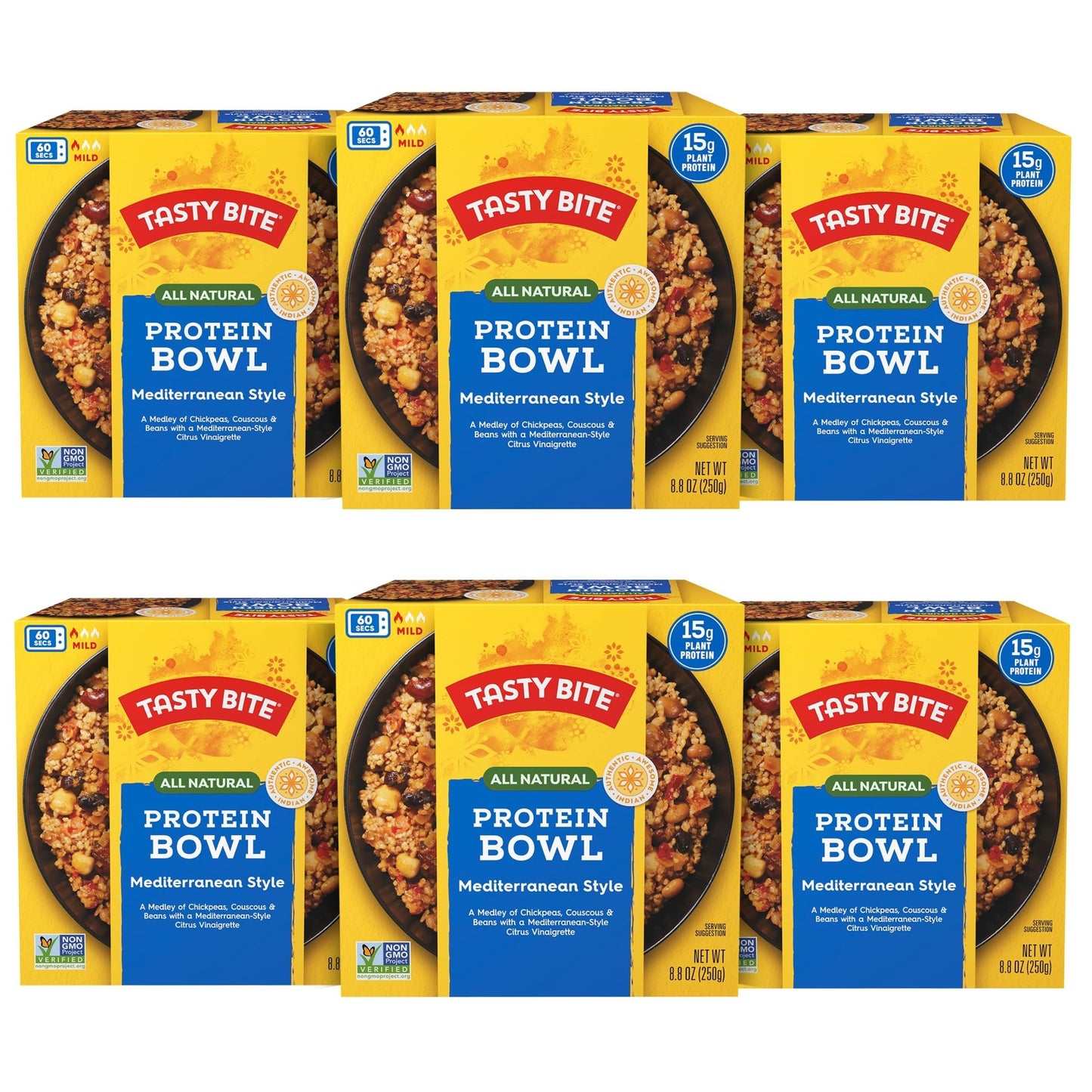 TASTY BITE Mediterranean Protein Bowl, 8.8 Ounce, Pack of 6, Ready to Eat, Microwaveable, Vegan, 14 Grams Plant Protein - Fresh Hearth