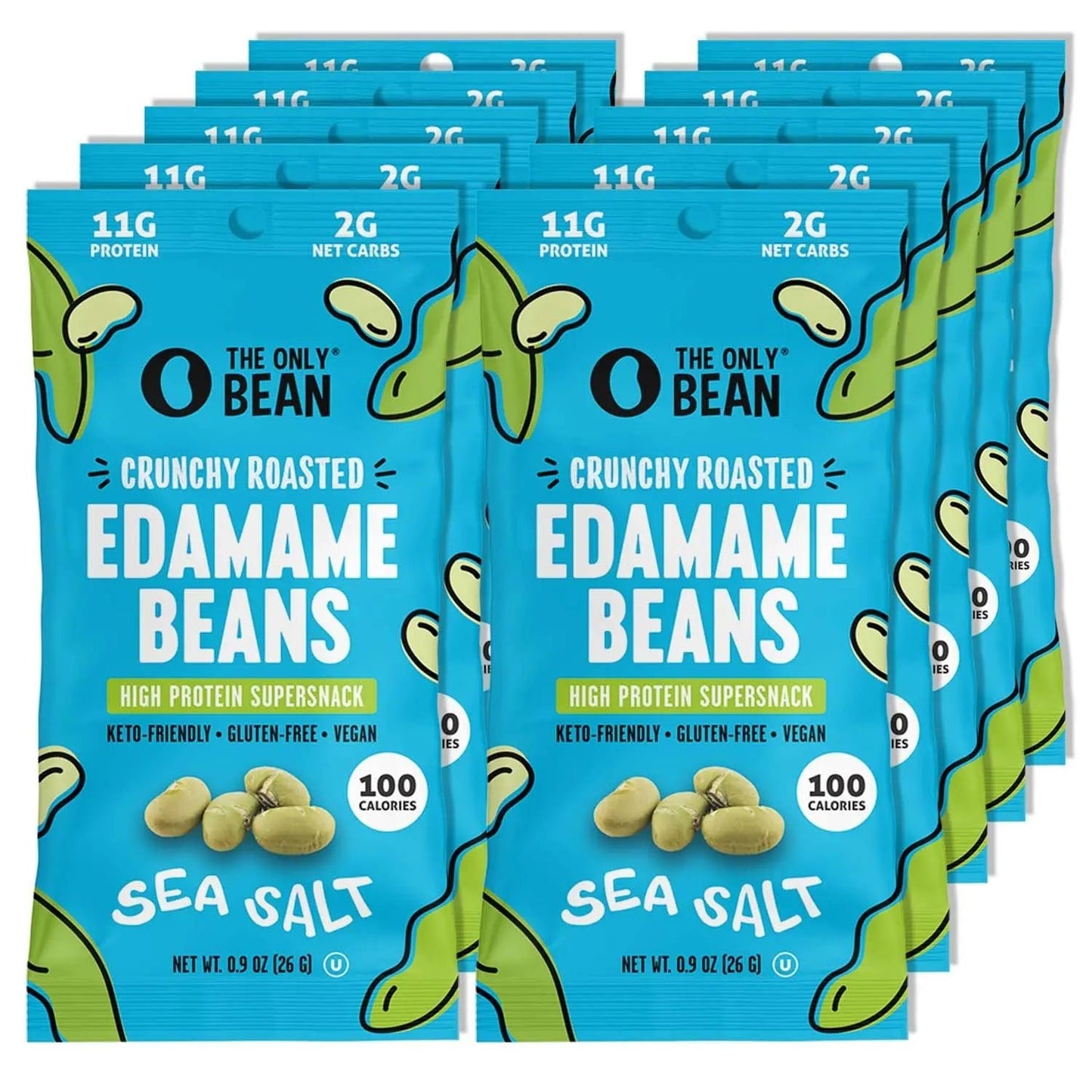 The Only Bean Crunchy Dry Roasted Edamame Snacks (Sea Salt), Keto Snack Food, High Protein (11g) Healthy Snacks, Low Carb Gluten Free Office Vegan Food 100 Calorie Snack Pack, 0.9oz 10 Pack - Fresh Hearth