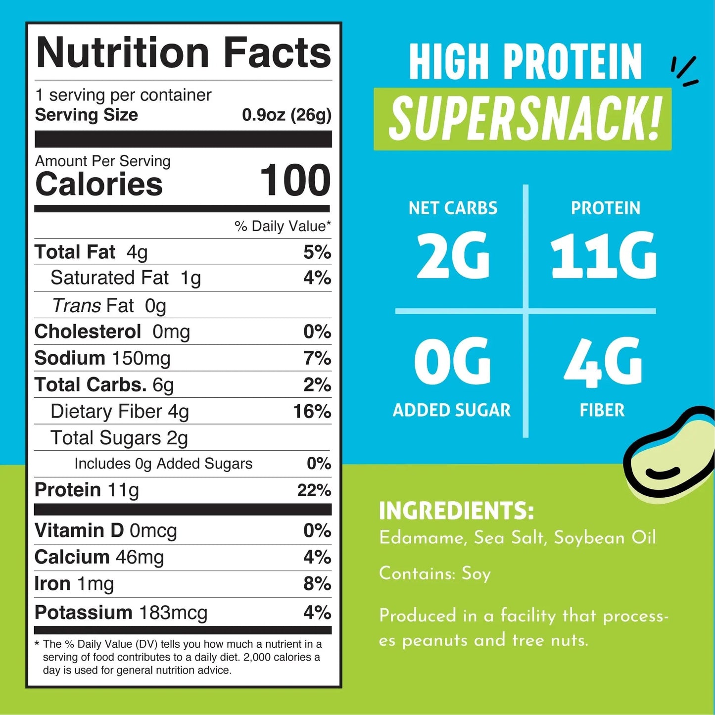 The Only Bean Crunchy Dry Roasted Edamame Snacks (Sea Salt), Keto Snack Food, High Protein (11g) Healthy Snacks, Low Carb Gluten Free Office Vegan Food 100 Calorie Snack Pack, 0.9oz 10 Pack - Fresh Hearth