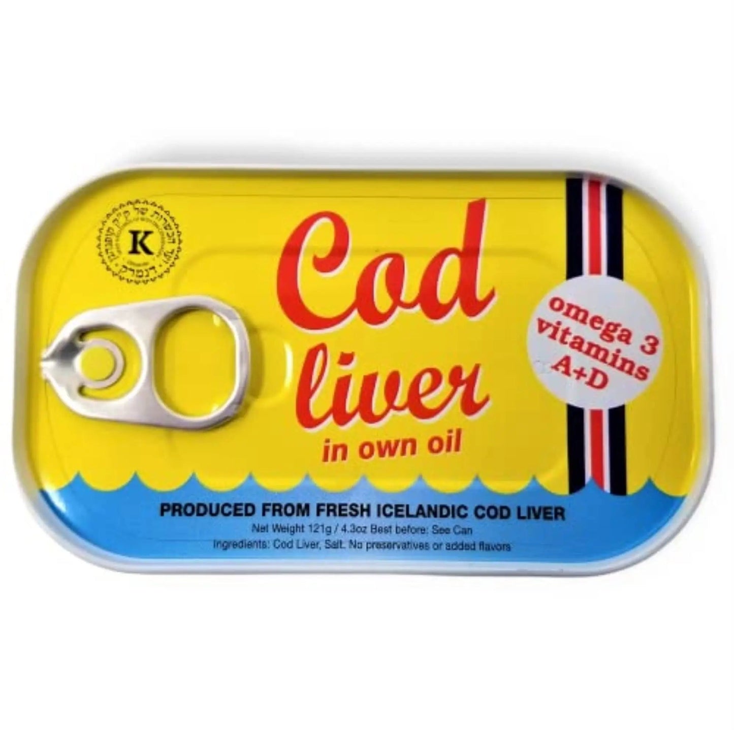 Threeline Icelandic cod liver Natural Cod Liver in Own Oil 121g / 4.3 Oz (12) - Fresh Hearth