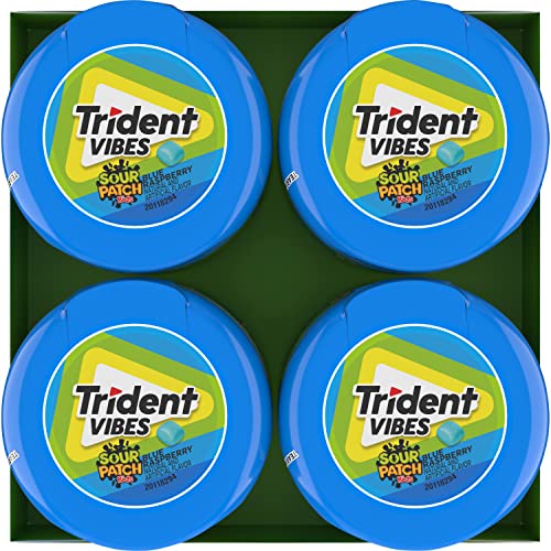 Trident Vibes SOUR PATCH KIDS Blue Raspberry Sugar - Free Chewing Gum, 4 Bottles of 40 Pieces (160 Total Pieces) - Fresh Hearth