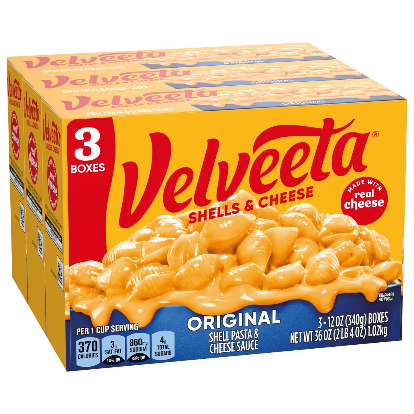 Velveeta Shells & Cheese Original Shell Pasta & Cheese Sauce, 3 ct Pack, 12 oz Boxes - Fresh Hearth