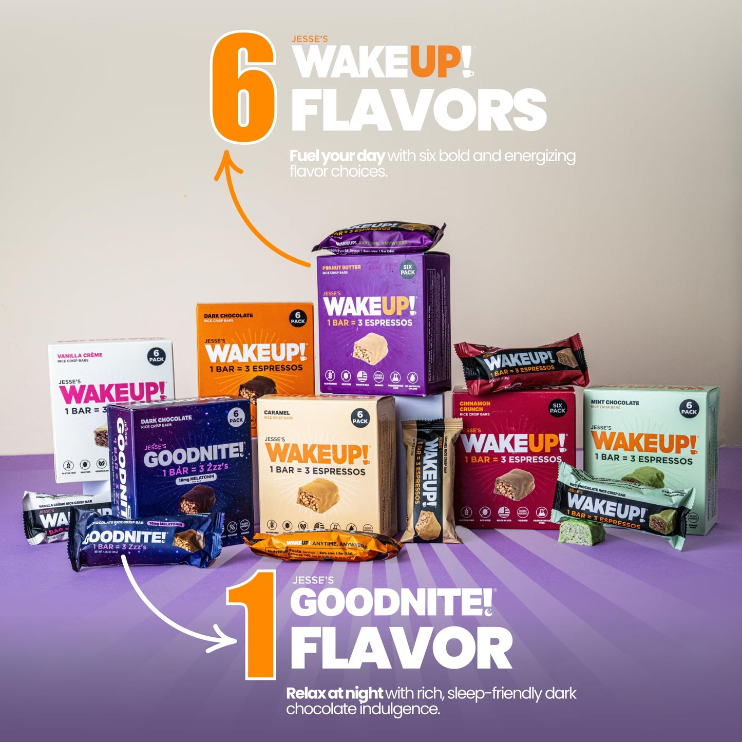 WAKE UP! Caramel Caffeinated Protein Bars – Proprietary Blend with 350mg Natural Caffeine (1 Bar = 3 Espressos) – Gluten - Free, Vegetarian, Kosher – Energy Snack for Focus & Clarity – 6 Pack - Fresh Hearth