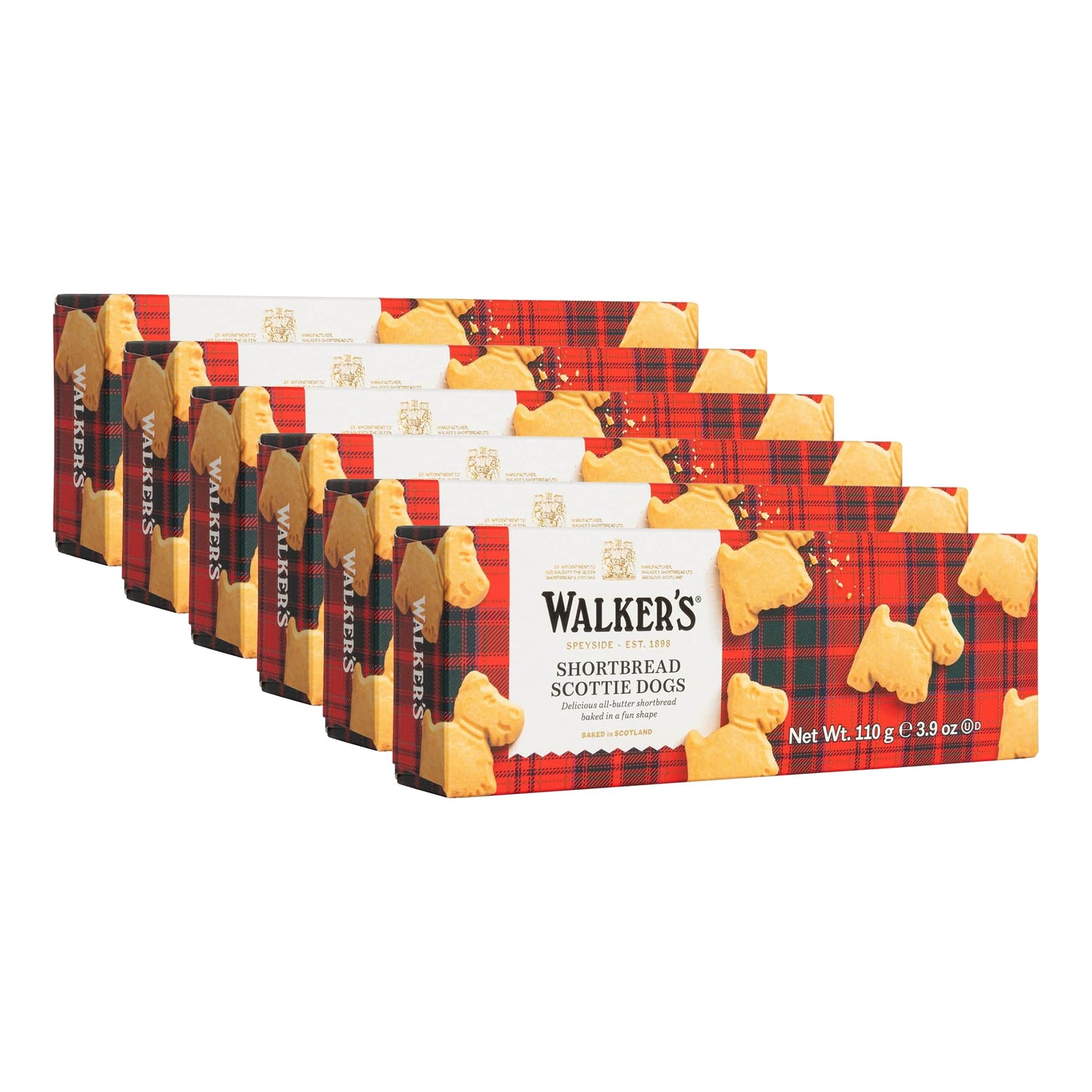 Walker's Shortbread Traditional Scottie Dog Shaped Cookies, All - Butter Shortbread Cookies, 3.9 Oz Box (Pack of 6) - Fresh Hearth