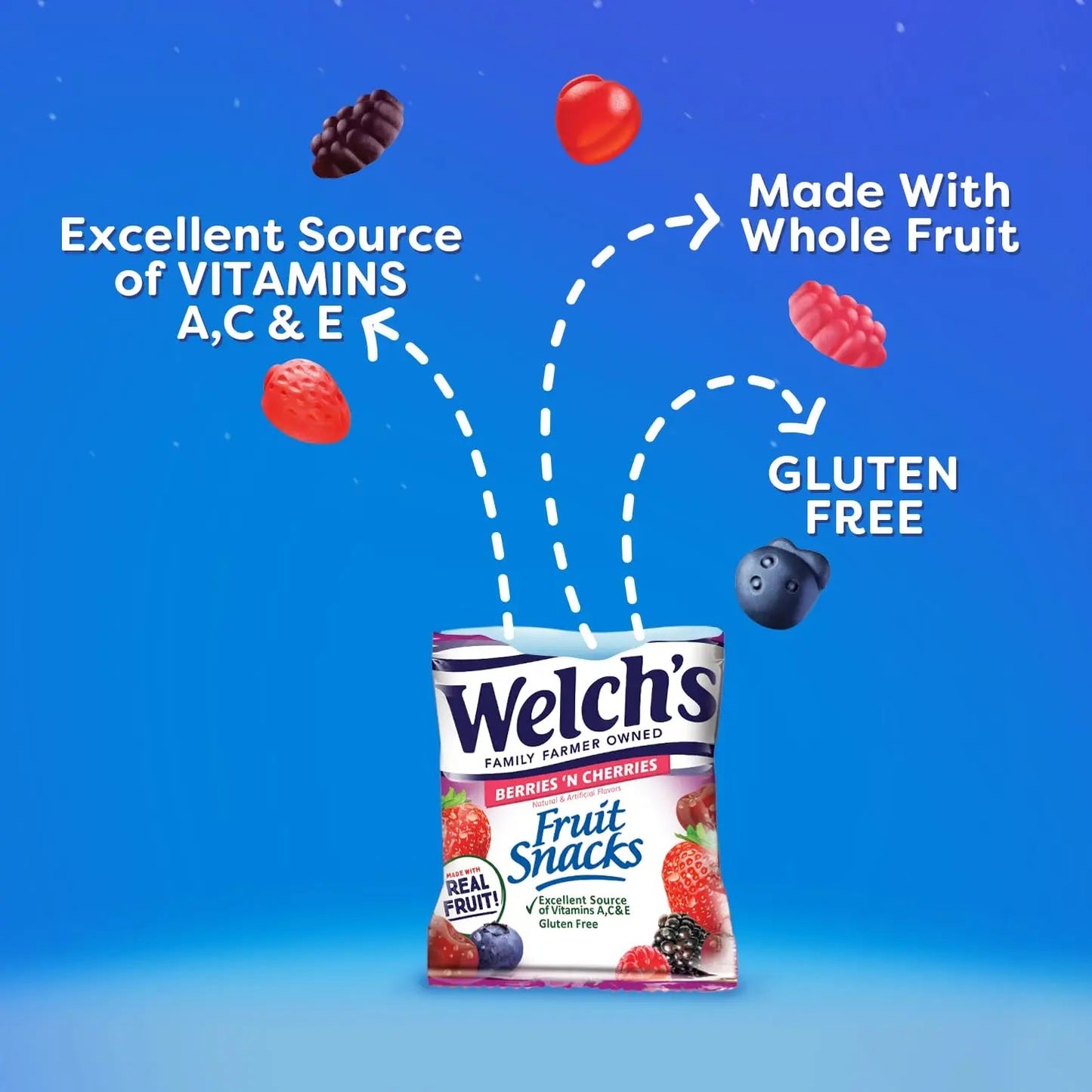 Welch's Fruit Snacks, Berries 'N Cherries, Individual Single Serve Bags, 0.8 oz (Pack of 40) - Fresh Hearth