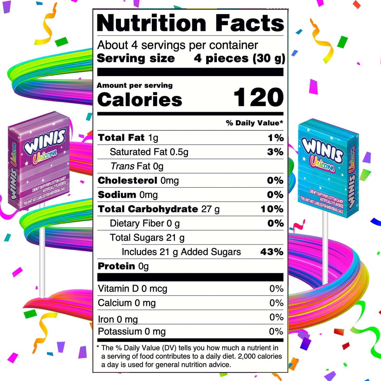 Winis Unicorn | Chewy Taffy Pops | Cotton Candy Flavored | Sharing Size 4.3 Oz Bag - 15 Pieces - 2 packs | Gifts, Holiday, Parties, Concessions, Pantry, Non - Melting, Party - Fresh Hearth