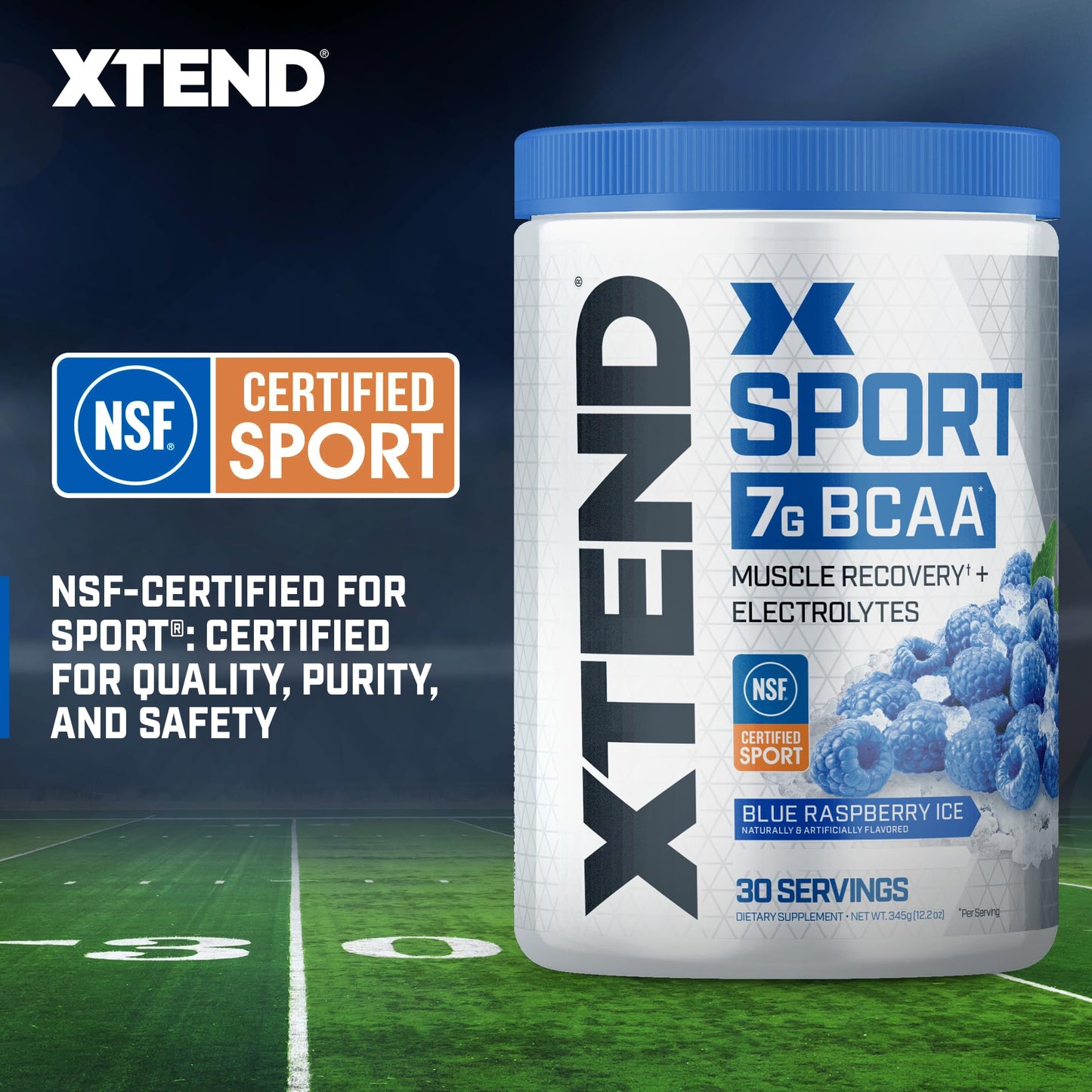 XTEND Sport BCAA Powder Blue Raspberry Ice - Electrolyte Powder for Recovery & Hydration with Amino Acids - 30 Servings - Fresh Hearth