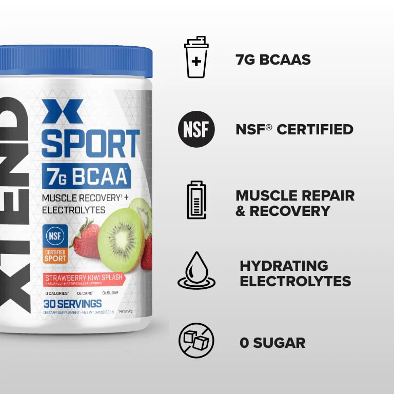 XTEND Sport BCAA Powder Strawberry Kiwi Splash - Electrolyte Powder for Recovery & Hydration with Amino Acids - 30 Servings - Fresh Hearth