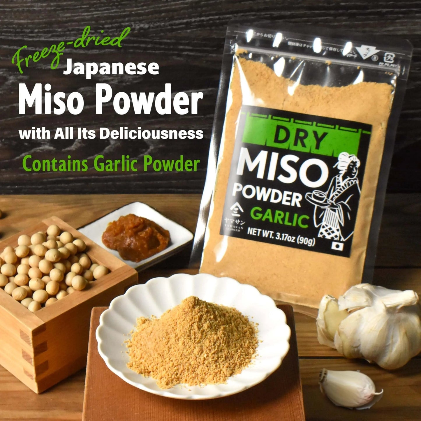 YAMASAN KYOTO UJI Japanese Dry Garlic Miso Seasoning, Freeze - Dried Miso Powder Mixed With Garlic Powder, Rich Aroma and Umami, No Additives, Vegan, Made in Japan 90g(3.17oz) - Fresh Hearth