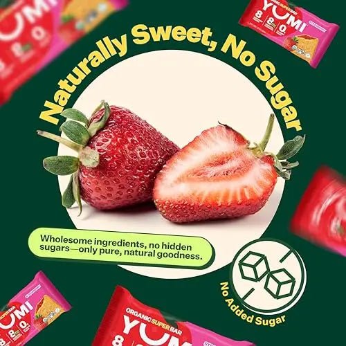 YUMI Organic Breakfast Superbar, Gluten - Free, No Added Sugar, 7+ Vegetables, Soft - Baked Crust, Healthy Snack Bars for Kids, School Safe, Healthy Alternative to Granola Bars or Cereal Bars, Strawberry (30ct) - Fresh Hearth