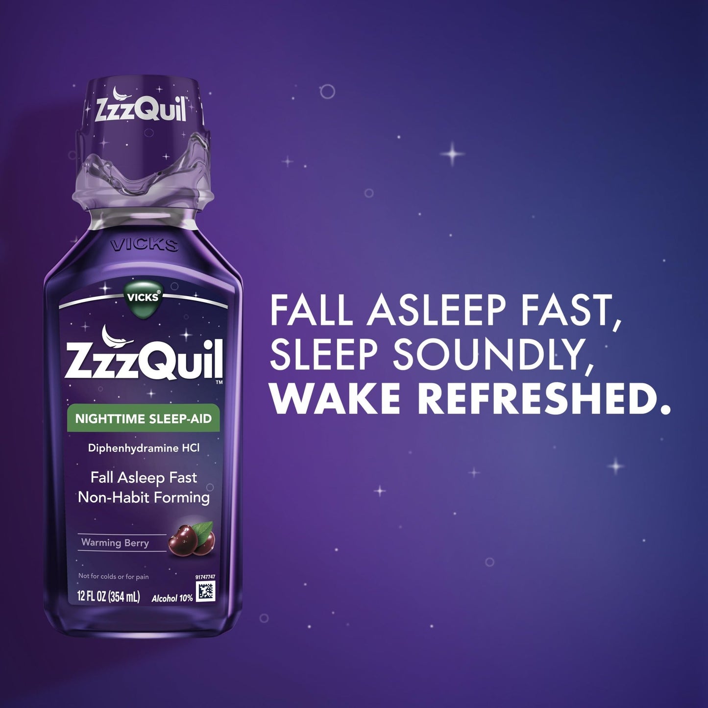 ZzzQuil, Sleep Aid, Nighttime Sleep Aid Liquid, 50 mg Diphenhydramine HCl, Fall Asleep Fast, Non - Habit Forming, Warming Berry Flavor, 12 FL OZ (Pack of 2) - Fresh Hearth