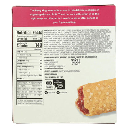 365 by Whole Foods Market, Organic cereal bar, Mixed Berry Cereal Bar 6 Count, 7.8 OZ - Fresh Hearth