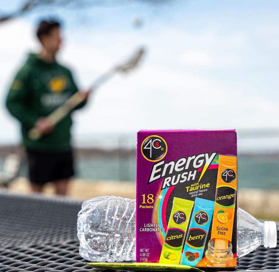 4C Energy Rush Stix, Variety 1 Pack, 40 Count, Single Serve Water Flavoring Packets, Sugar Free with Taurine, On the Go Bundle (20 Berry, 10 Orange, 10 Citrus) - Fresh Hearth