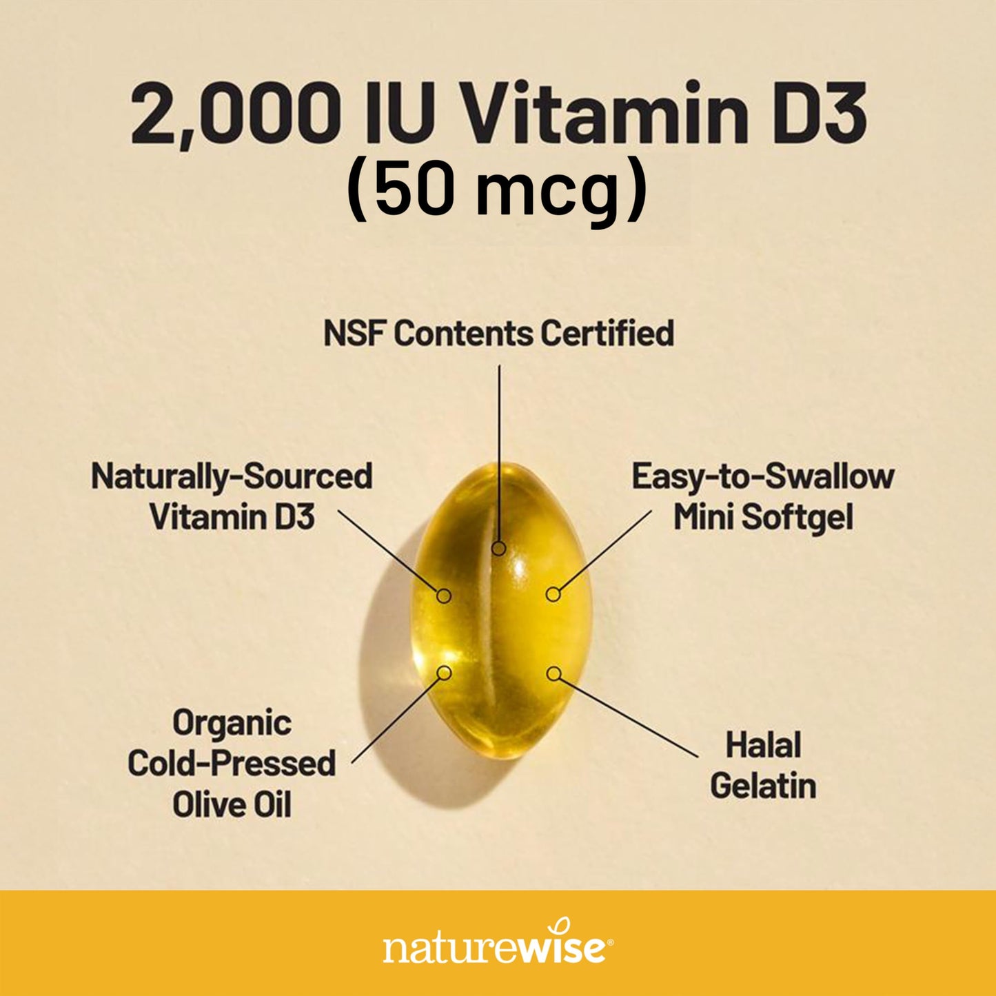 NatureWise Vitamin D3 2000iu (50 mcg) 1-Year Supply for Immune Support, Healthy Muscle Function, and Bone Health - Non-GMO, Gluten Free in Organic Extra Virgin Olive Oil, (Mini Softgel), 360 Count