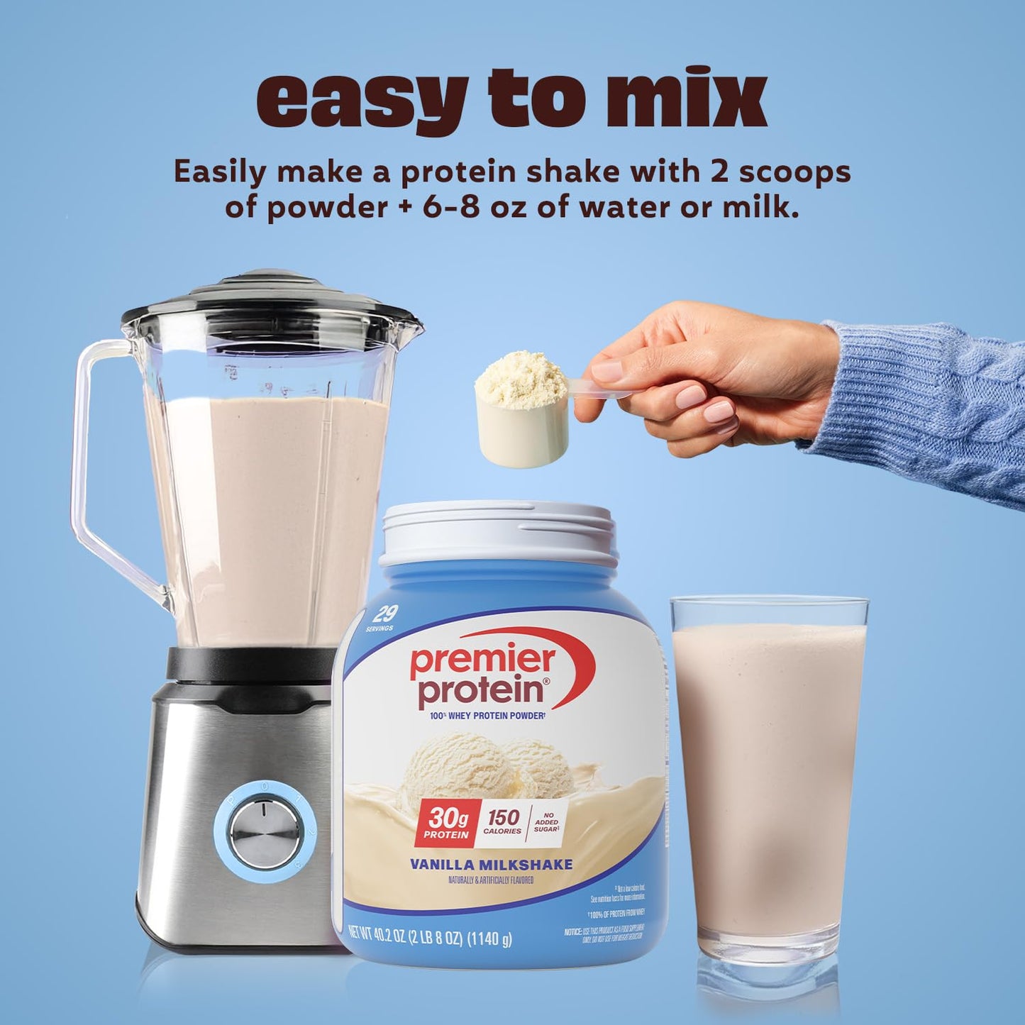 Premier Protein Powder, Vanilla Milkshake, 30g Protein, 1g Sugar, Gluten Free, No Soy, 40.2 oz (29 Servings)