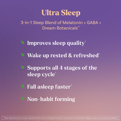 Natrol Ultra Sleep 3-in-1 100% Drug-Free Sleep Aid Blend with Melatonin, GABA & Botanicals, Dietary Supplement, Non-Habit Forming, 50 Gummies
