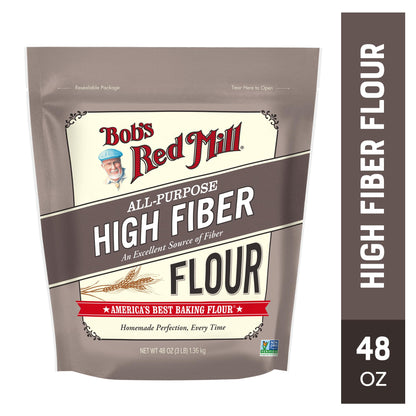 Bob’s Red Mill All Purpose High Fiber Flour - 3 lb Bag, 1-to-1 Baking Substitute, Excellent Source of Fiber, Non-GMO, Kosher