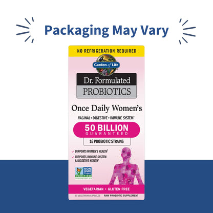 Garden of Life Once Daily Dr. Formulated Probiotics for Women 50 Billion CFU 16 Probiotic Strains with Organic Prebiotics for Digestive, Vaginal & Immune Health, Dairy Free, Shelf Stable 30 Capsules
