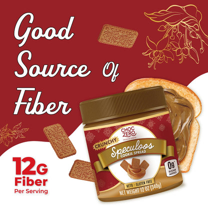 ChocZero Crunchy Speculoos Cookie Butter, No Added Sugar, Gluten Free, High Fiber, Keto Low Carb Spread, 12 oz Jar