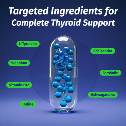 1 Body Thyroid Support Supplement for Women and Men, Selenium with Iodine, Zinc, B12, Ashwagandha and L-Tyrosine, Supports Hormone Health, Energy and Metabolism, 30 Day Supply