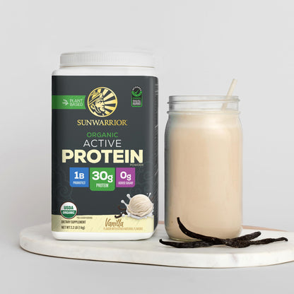 Sunwarrior Organic Plant Based Protein Powder | Vegan Organic Protein Powder with BCAA Amino Acids Plus Recovery Minerals & Botanicals | Non-GMO Soy Dairy & Gluten Free (Vanilla, 20 Servings)