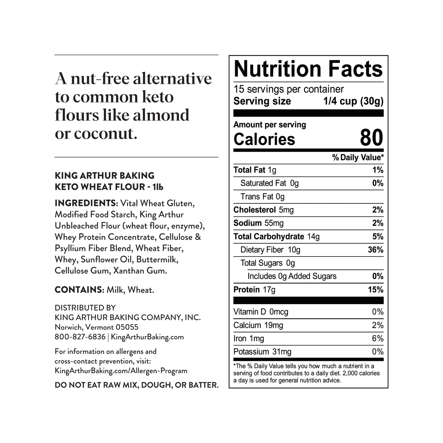 King Arthur Keto Wheat Baking Flour: 1:1 All-Purpose Flour Substitute, 1 lb (Pack of 1) - Low-Carb Baking Solution for Bread & More, Non-GMO, Resealable Bag - Perfect for Keto Diet & Reduced Carb Intake