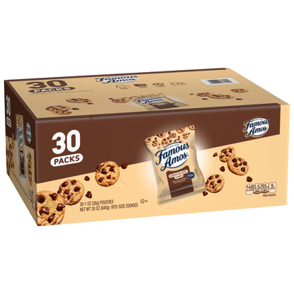 Famous Amos Original Recipe Chocolate Chip Bite-Size Cookies, 30 Pack Box, 30 oz
