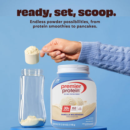 Premier Protein Powder, Vanilla Milkshake, 30g Protein, 1g Sugar, Gluten Free, No Soy, 40.2 oz (29 Servings)