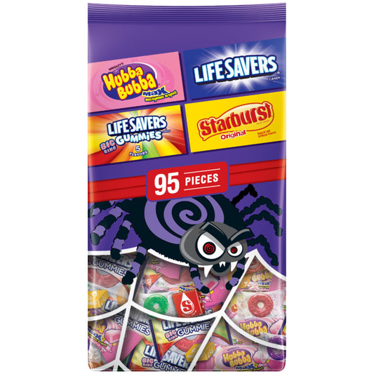 Wrigley's STARBURST, LIFE SAVERS, HUBBA BUBBA & LIFE SAVERS Gummies Halloween Candy Assortment, 95 Ct Bulk Bag