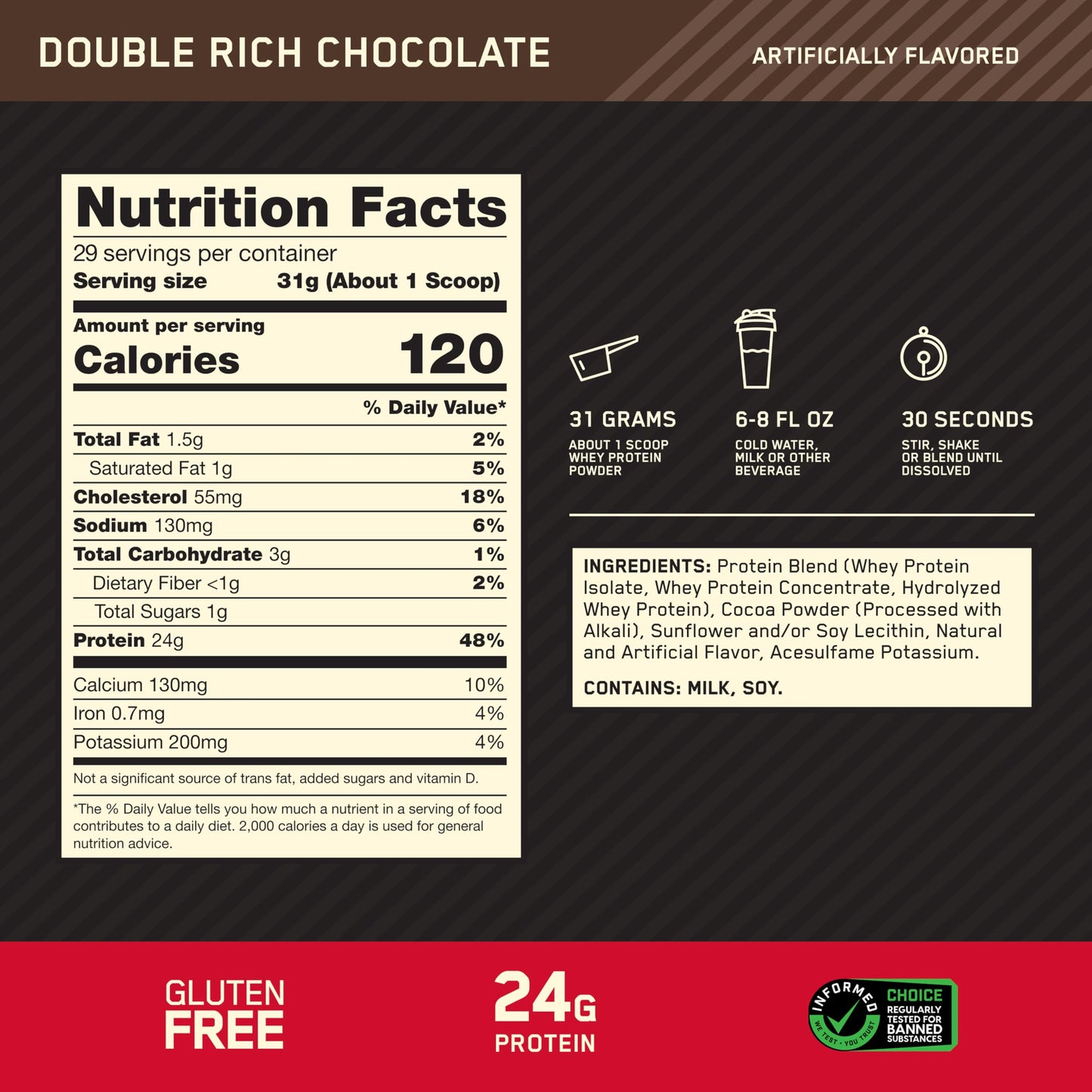 Optimum Nutrition Gold Standard 100% Whey Protein Powder, Double Rich Chocolate 1.98 Pound (Packaging May Vary)