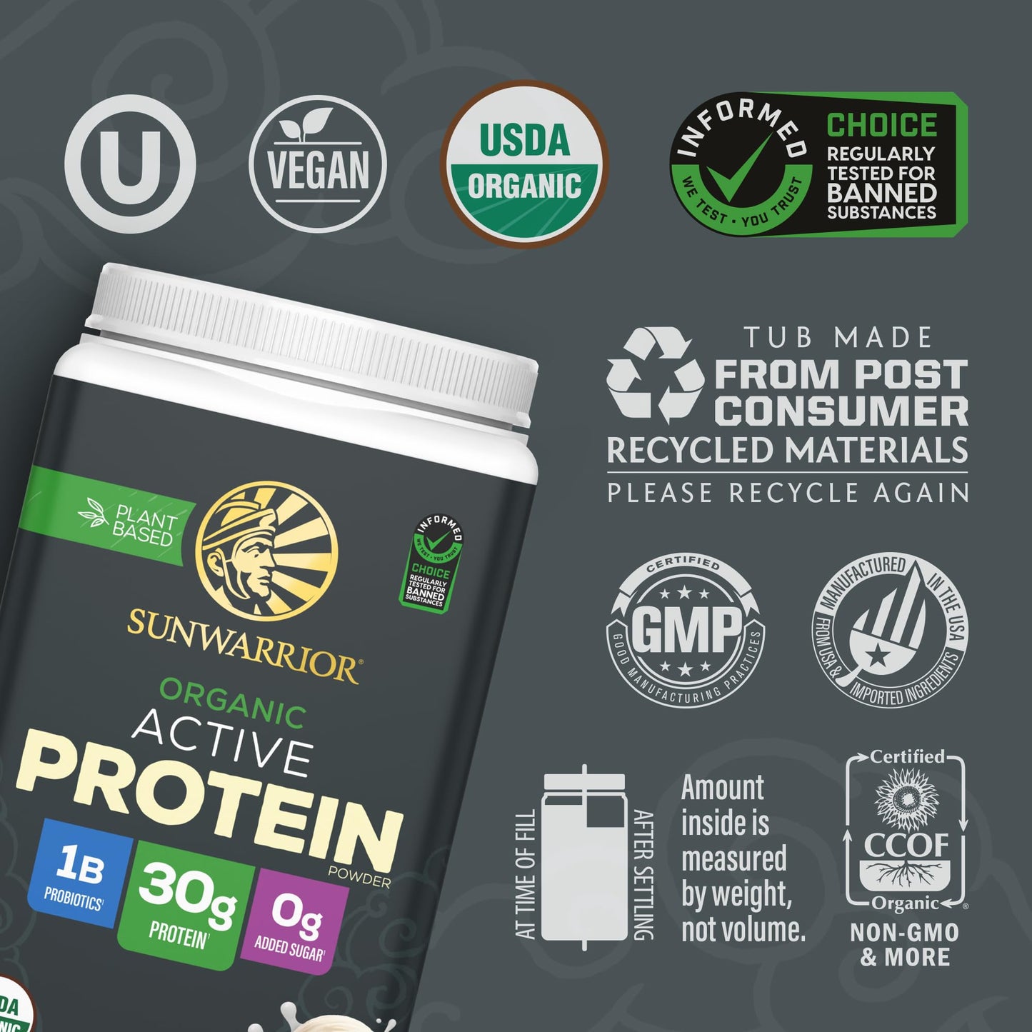 Sunwarrior Organic Plant Based Protein Powder | Vegan Organic Protein Powder with BCAA Amino Acids Plus Recovery Minerals & Botanicals | Non-GMO Soy Dairy & Gluten Free (Vanilla, 20 Servings)