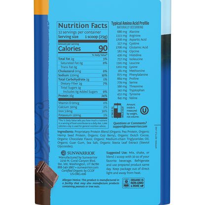 Organic Plant Based Protein Powder | Vegan Organic Protein Powder Chocolate Flavored with BCAA Amino Acids & Hemp Seed Pea Blend | Non-GMO Soy Dairy Filler & Gluten Free (Chocolate, 32 Servings)