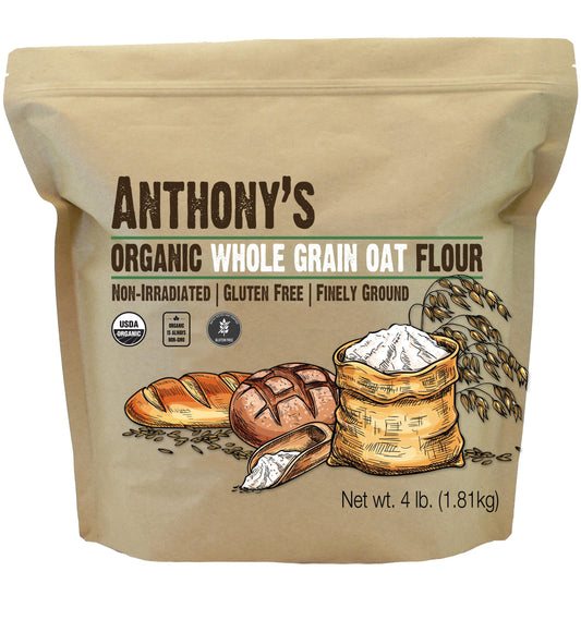 Anthony's Organic Whole Grain Oat Flour, 4 lb, Gluten Free, Non GMO, Non Irradiated, Finely Ground, Vegan