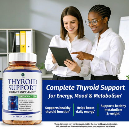 1 Body Thyroid Support Supplement for Women and Men, Selenium with Iodine, Zinc, B12, Ashwagandha and L-Tyrosine, Supports Hormone Health, Energy and Metabolism, 30 Day Supply