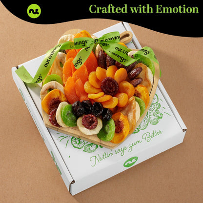 NUT CRAVINGS - Diwali Sweets Hamper Mid-Autumn Festival Dried Fruit Flower Arrangement Gift Basket in Wooden Apple-Shaped Gift Basket + Tray (9 Assortment) Healthy Snack Care Package, Food Assortments
