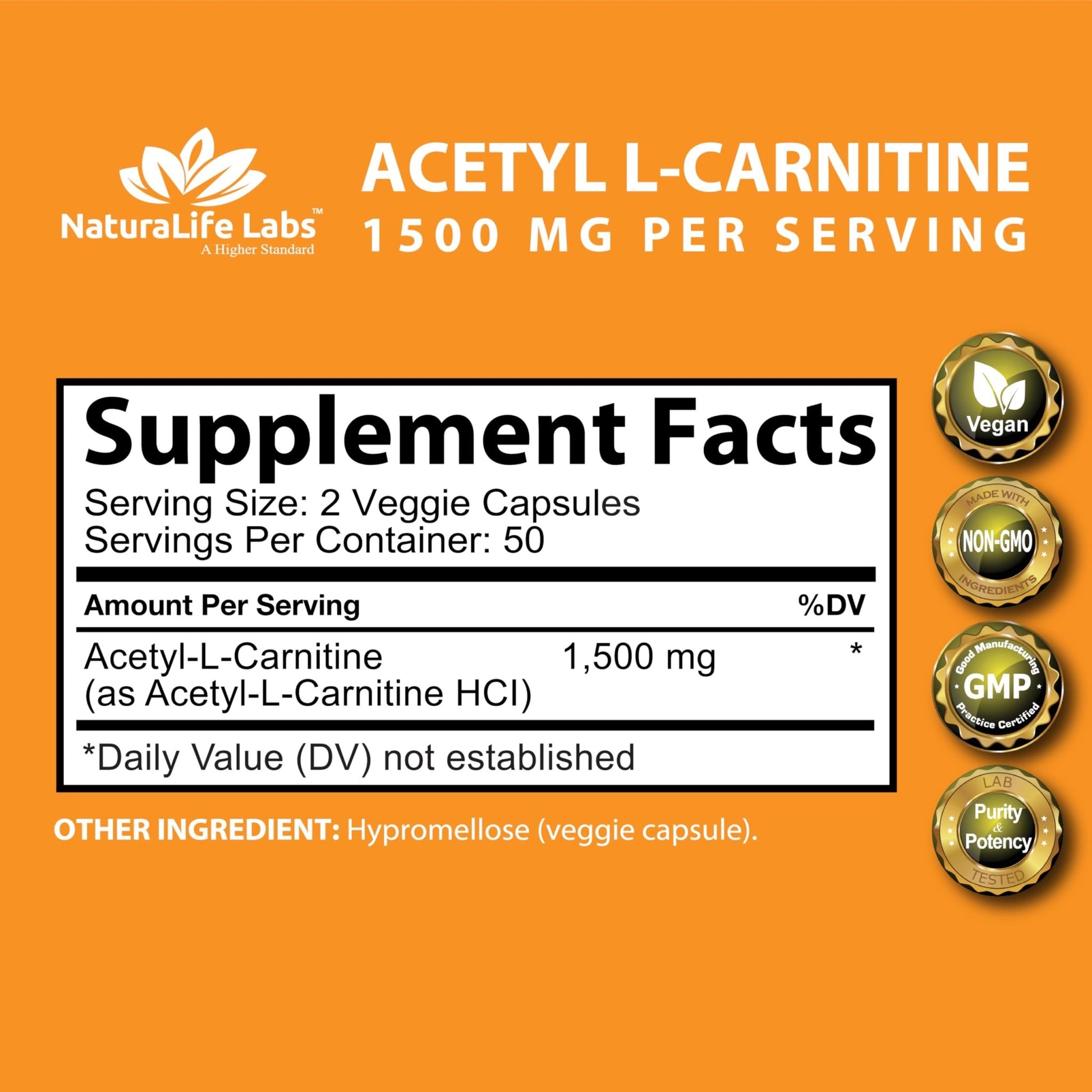 Acetyl L - Carnitine 1,500 mg High Potency Supports Energy Production, Sports Nutrition, Supports Memory/Focus - 100 Veggie Capsules - Fresh Hearth