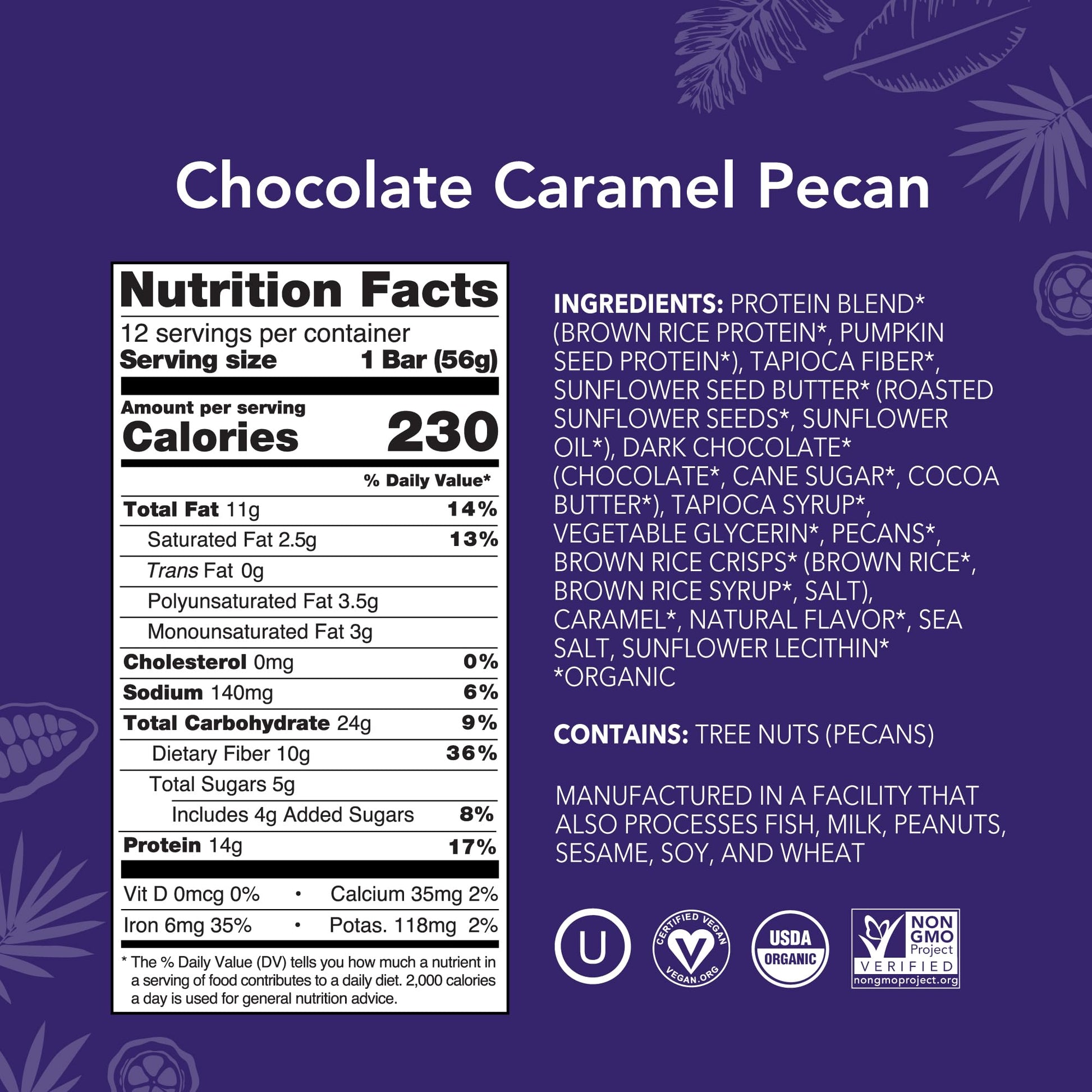 ALOHA Organic Plant Based Protein Bars | Chocolate Caramel Pecan | 12 Count, 1.98oz Bars | Vegan, Low Sugar, Gluten Free, Paleo Friendly, Low Carb, Non - GMO, Stevia Free, Soy Free, No Sugar Alcohol Sweeteners - Fresh Hearth