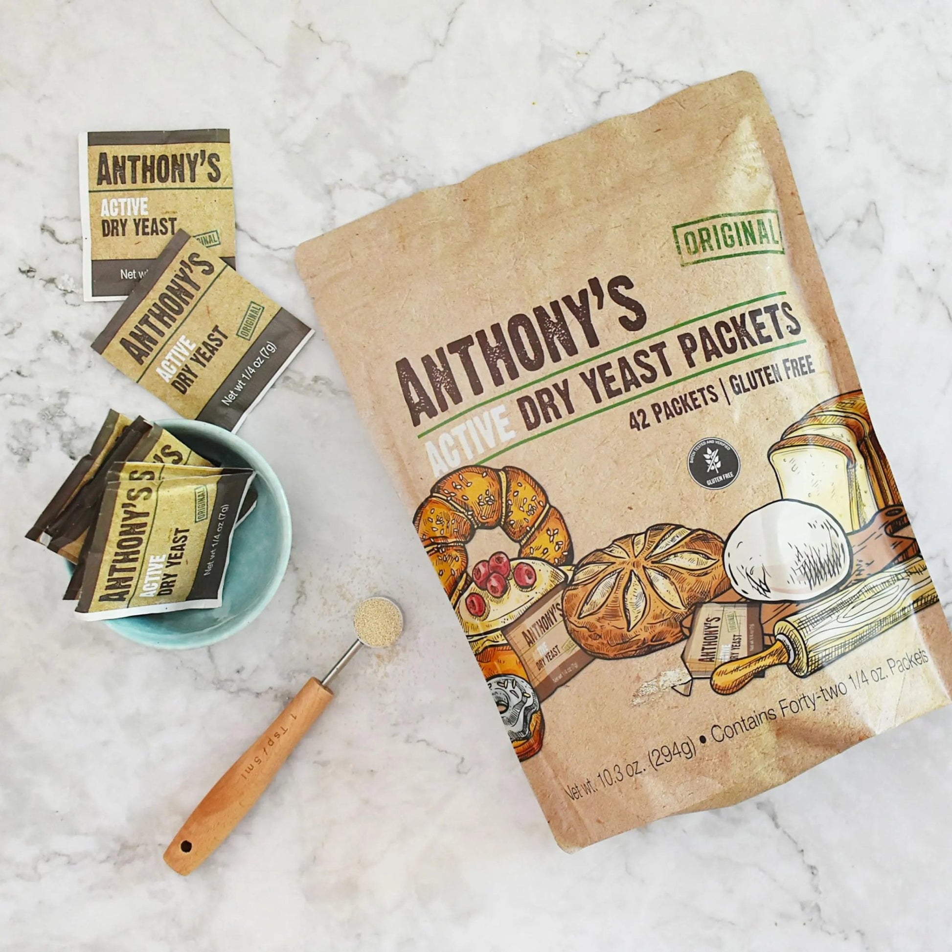 Anthony's Active Dry Yeast Packets, Contains 42 Individual Packets, Gluten Free - Fresh Hearth