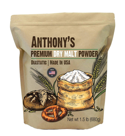 Anthony's Diastatic Dry Malt Powder, 1.5 lb, Made in the USA, Diastatic, Malted Barley Flour - Fresh Hearth