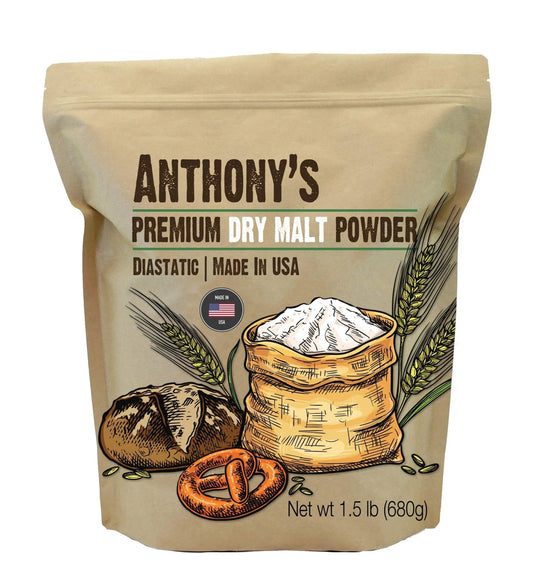 Anthony's Diastatic Dry Malt Powder, 1.5 lb, Made in the USA, Diastatic, Malted Barley Flour - Fresh Hearth