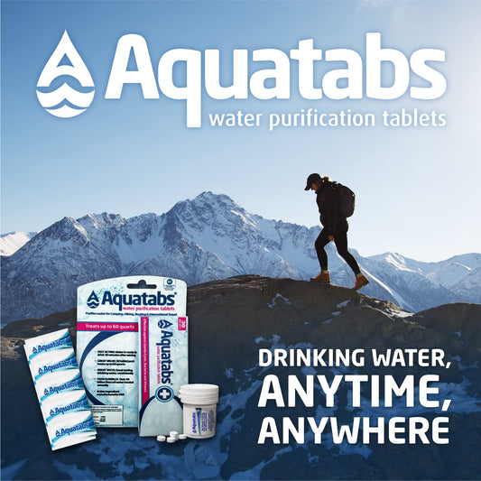 Aquatabs 49mg Water Purification Tablets (100 Pack). Water Filtration System for Hiking, Backpacking, Camping, Emergencies, Survival, and Home - Use. Easy to Use Treatment and Disinfection. - Fresh Hearth